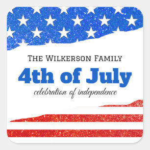 Fourth of July Glitter American Flag Square Sticker
