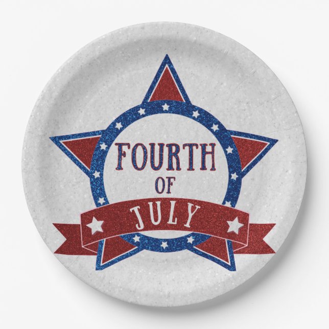 Fourth Of July Glitter Paper Plate (Front)