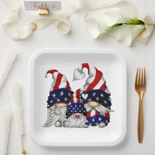 Fourth Of July Gnomes Paper Plate (Wedding)