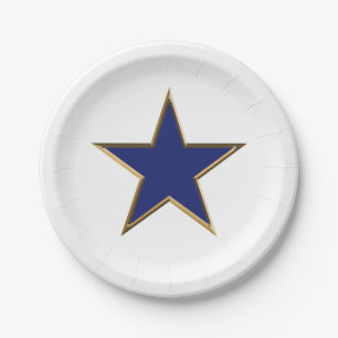 Fourth of July gold blue white patriotic star Paper Plate