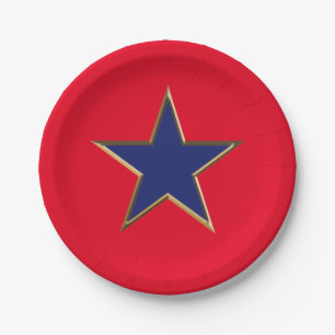 Fourth of July gold red white blue patriotic star Paper Plate