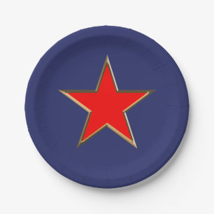 Fourth of July gold red white blue star patriotic Paper Plate