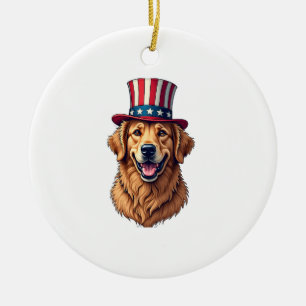Fourth of July Golden Retriever Vintage Shirt 4 Ceramic Tree Decoration