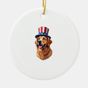 Fourth of July Golden Retriever Vintage Shirt Ceramic Tree Decoration