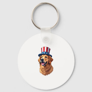 Fourth of July Golden Retriever Vintage Shirt Key Ring