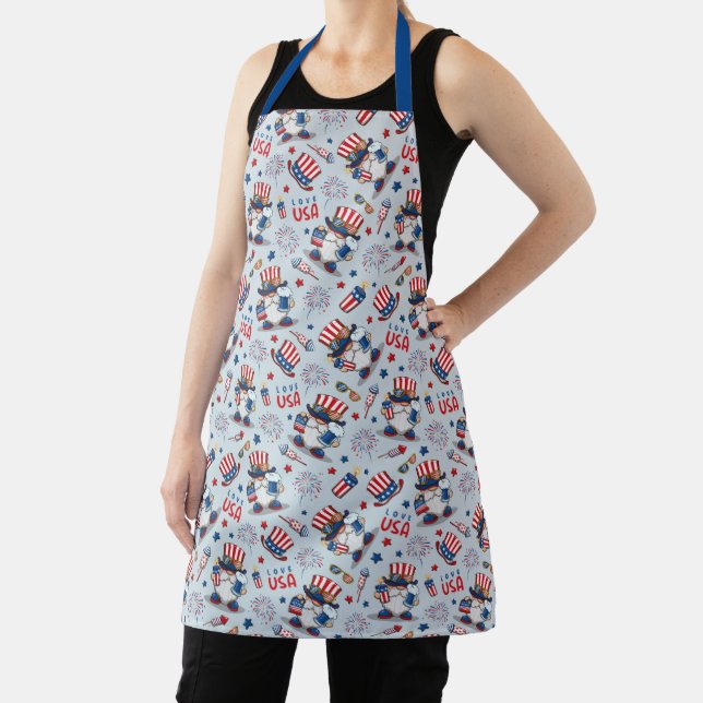 Fourth of July Independence Day Patriotic Gnomes Apron (Insitu)