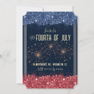 Fourth of July Invitation Blue & Red Sparkle
