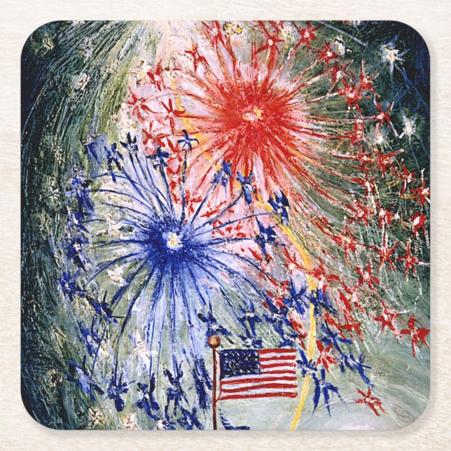 Fourth of July, Number 1, fine art painting Square Paper Coaster (Front)