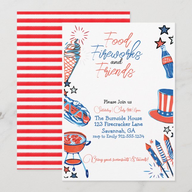Fourth Of July Party Invitation  (Front/Back)