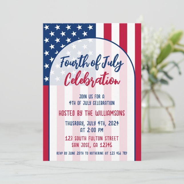 Fourth of July Party Patriotic Red White and Blue Invitation (Standing Front)