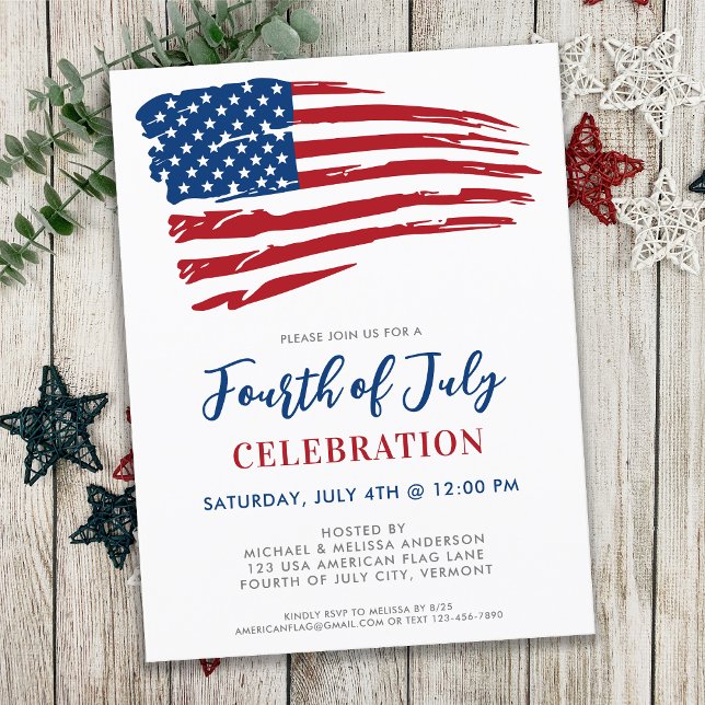 Fourth Of July Party Patriotic USA American Flag Invitation Postcard (Creator Uploaded)