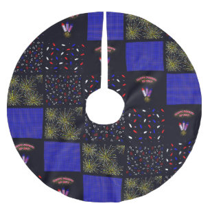 Fourth of July Patchwork Pattern - July 4th Brushed Polyester Tree Skirt