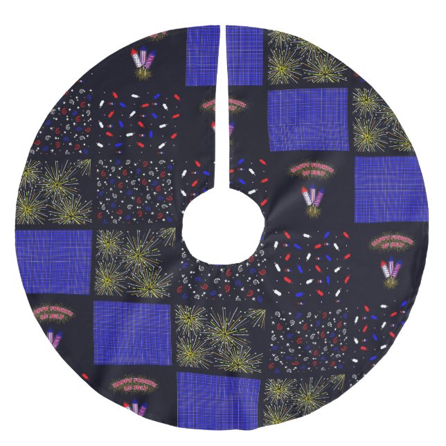 Fourth of July Patchwork Pattern - July 4th Brushed Polyester Tree Skirt (Front)