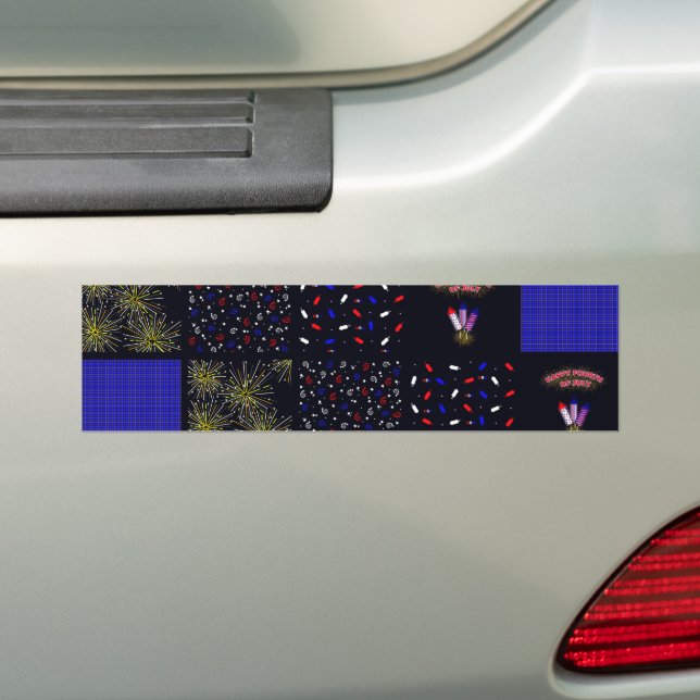Fourth of July Patchwork Pattern - July 4th Bumper Sticker (On Car)