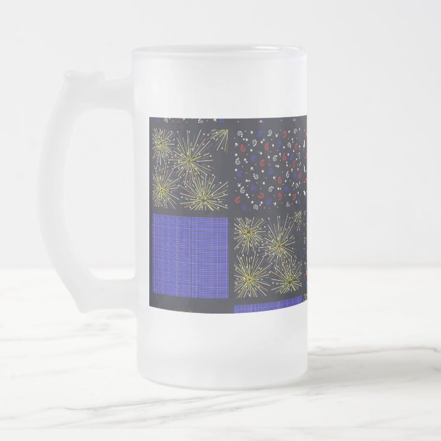 Fourth of July Patchwork Pattern - July 4th Frosted Glass Beer Mug (Left)