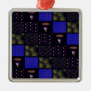 Fourth of July Patchwork Pattern - July 4th Metal Tree Decoration