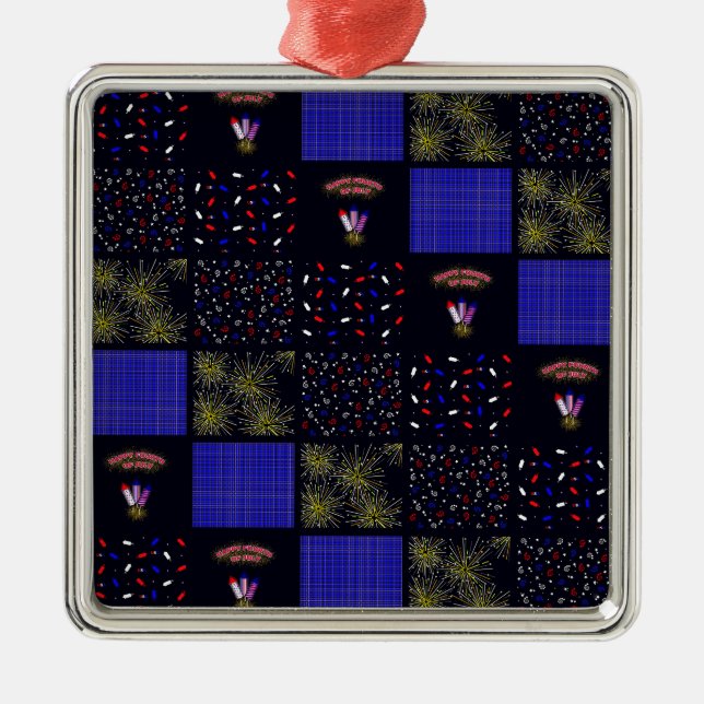 Fourth of July Patchwork Pattern - July 4th Metal Tree Decoration (Front)