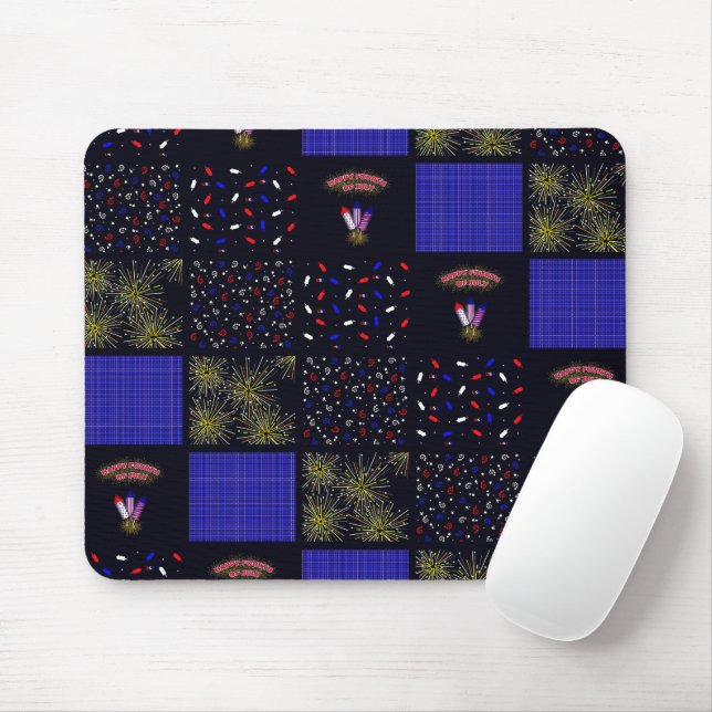 Fourth of July Patchwork Pattern - July 4th Mouse Mat (With Mouse)
