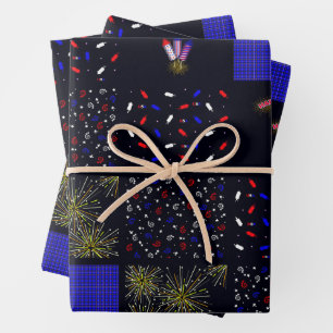 Fourth of July Patchwork Pattern - July 4th Wrapping Paper Sheet