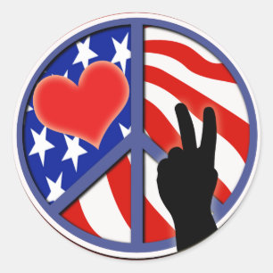 Fourth Of July Peace Love USA Classic Round Sticker