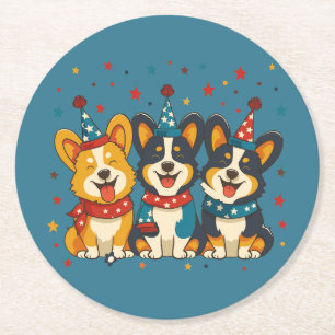 Fourth Of July Pembroke Welsh Corgi Dogs Round Paper Coaster
