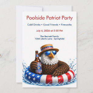 Fourth of July Pool Party - Patriotic Eagle Invitation