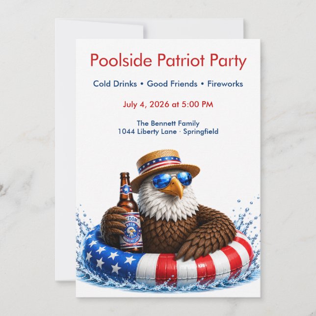 Fourth of July Pool Party - Patriotic Eagle Invitation (Front)