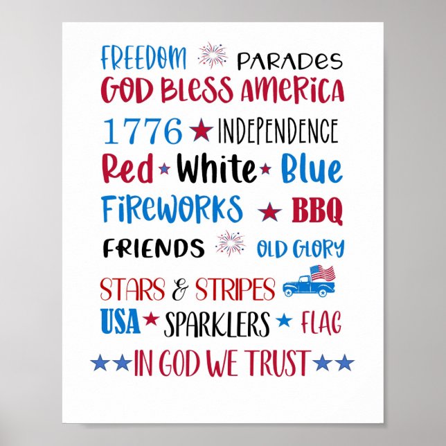 Fourth of July Red White and Blue Subway Art Poste Poster (Front)