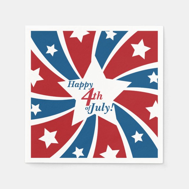 Fourth of July Red White Blue Stars and Stripes Napkin (Front)