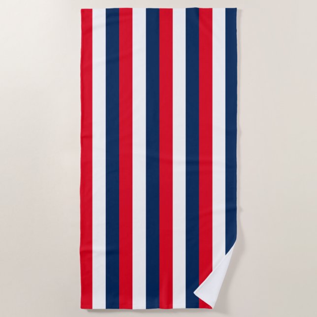Fourth of July red white blue stripes modern Beach Towel (Front)