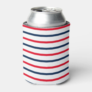 Fourth of July red white blue stripes patriotic Can Cooler