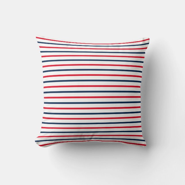 Fourth of July red white blue stripes patriotic Cushion (Front)