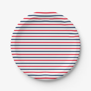 Fourth of July red white blue stripes patriotic Paper Plate