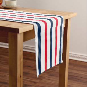 Fourth of July red white blue stripes patriotic Short Table Runner
