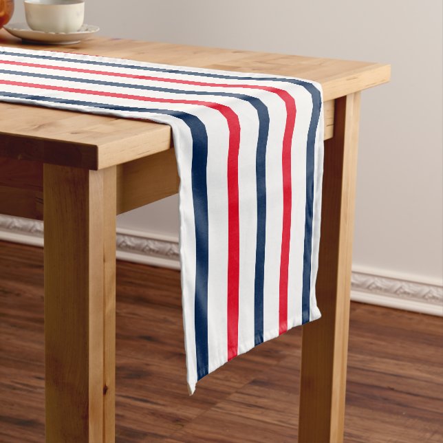Fourth of July red white blue stripes patriotic Short Table Runner (In Situ)