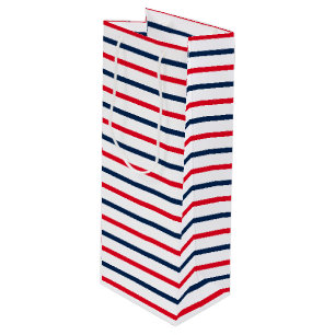 Fourth of July red white blue stripes patriotic Wine Gift Bag