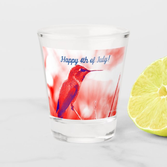 Fourth of July shot glass w Hummingbird (Front)