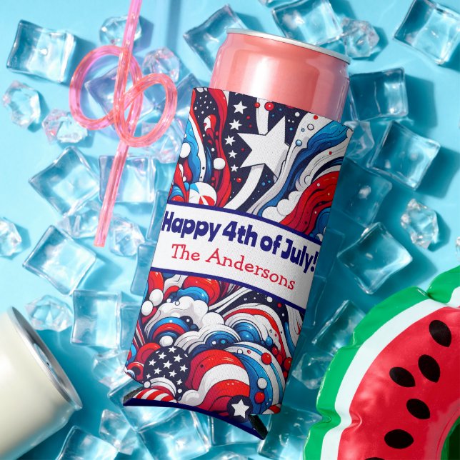 Fourth of July | Stars and Stripes Personalised Seltzer Can Cooler (In Situ Summer)