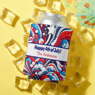 Fourth of July Stars and Stripes Personalized Can Cooler