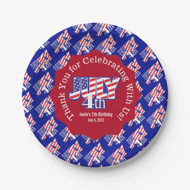 Fourth of July Thank You Sticker Square Paper Coas Paper Plate (Front)