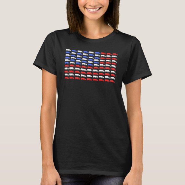 Fourth of July USA Flag Semi Truck Driver Trucking T-Shirt (Front)