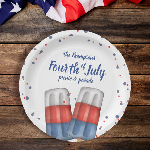 Fourth of July Whimsical Patriotic Red White Blue Paper Plate