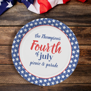 Fourth of July Whimsical Patriotic Red White Blue Paper Plate