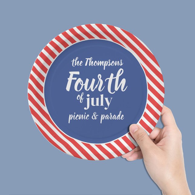 Fourth of July Whimsical Patriotic Red White Blue Paper Plate (Fourth of July Custom Party Paper Plates)