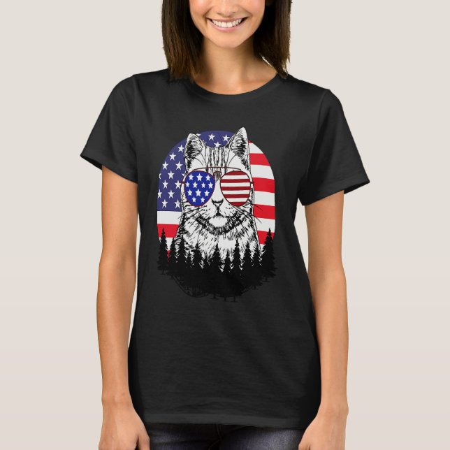 Fourth of July Womens Meowica Cute Kitten Cat Grap T-Shirt (Front)