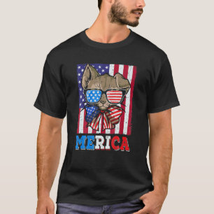 Fourth Of July Womens Merica Cute Kitten Cat Graph T-Shirt