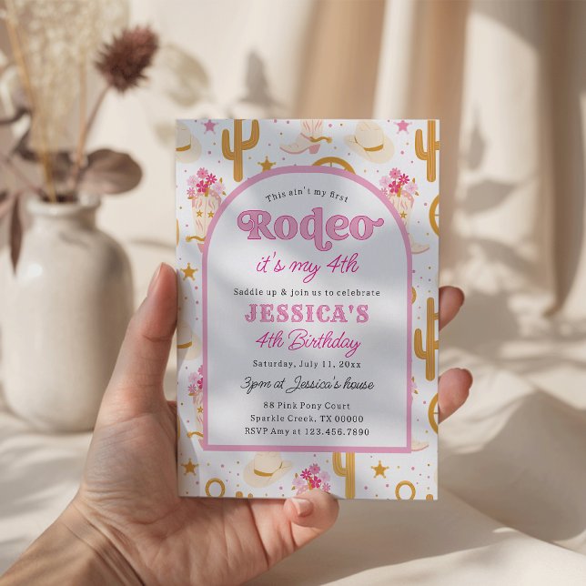 Fourth Rodeo Pink Cowgirl 4th Birthday Invitation (Creator Uploaded)