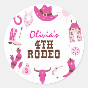 Fourth Rodeo Pink Western Cowboy 4th Birthday Classic Round Sticker
