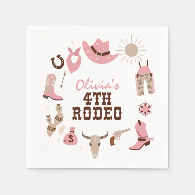 Fourth Rodeo Pink Western Cowboy 4th Birthday Napkin (Front)
