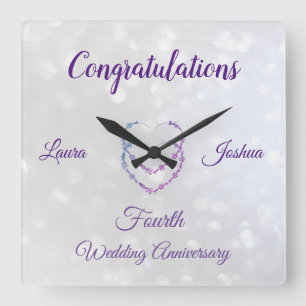 Fourth Wedding Anniversary Acrylic Wall Clock